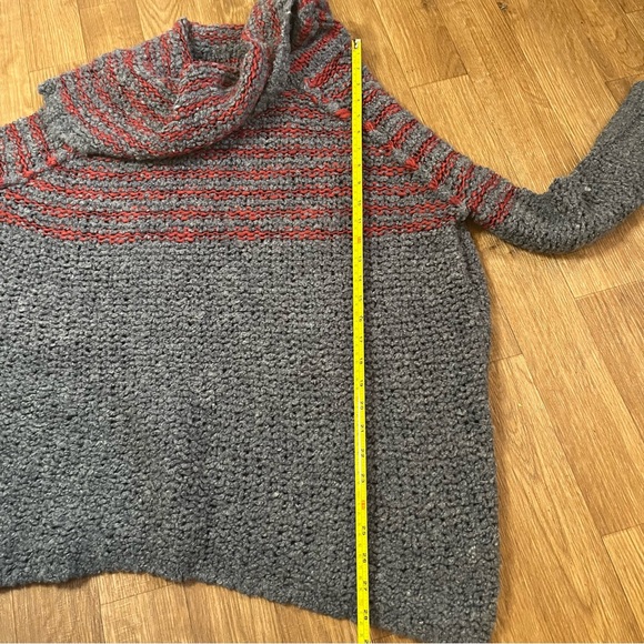 Free People Wool, Linen, Mohair Blend Gray and Red Cowl Neck Chunky Sweater - Picture 6 of 10
